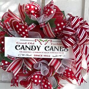 Festive Red and White Candy Cane Wreath